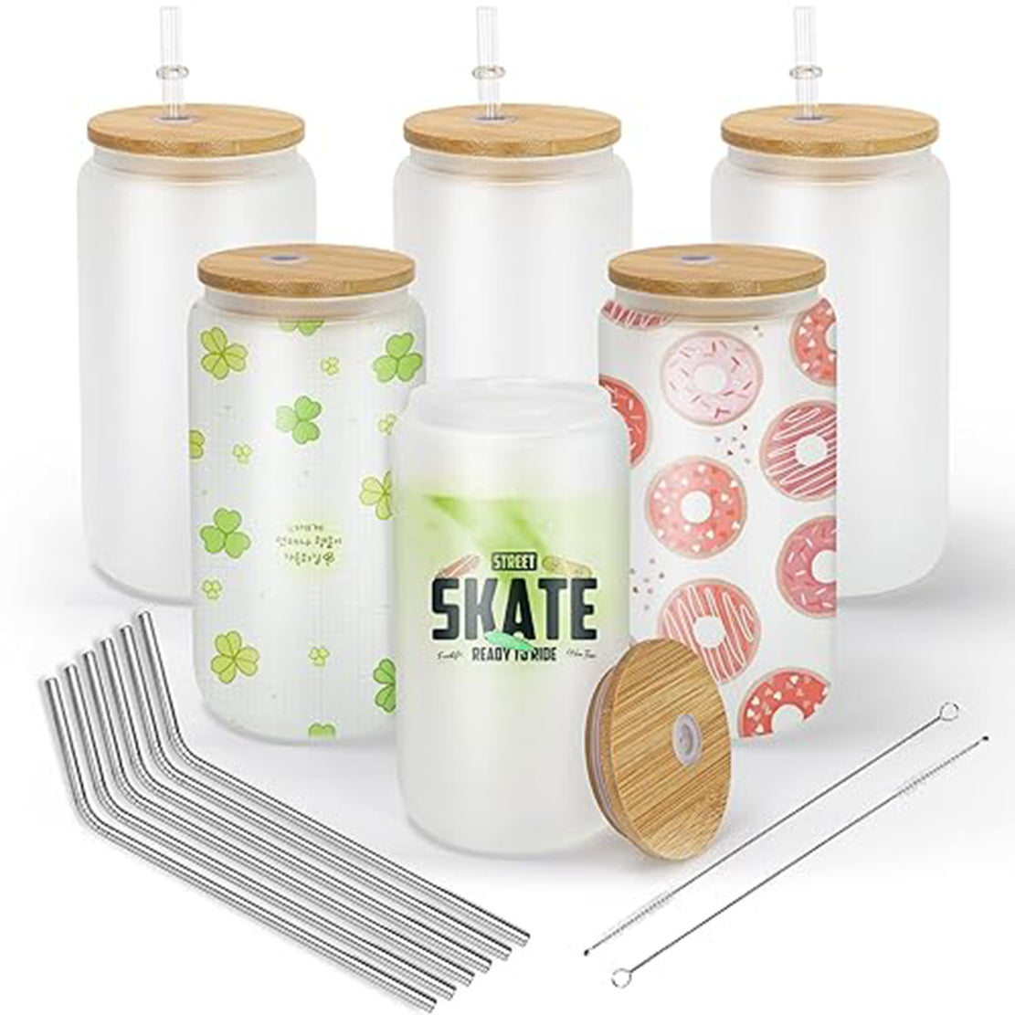 Coke Can Glass with Bamboo Lid & Glass Straw - 12oz