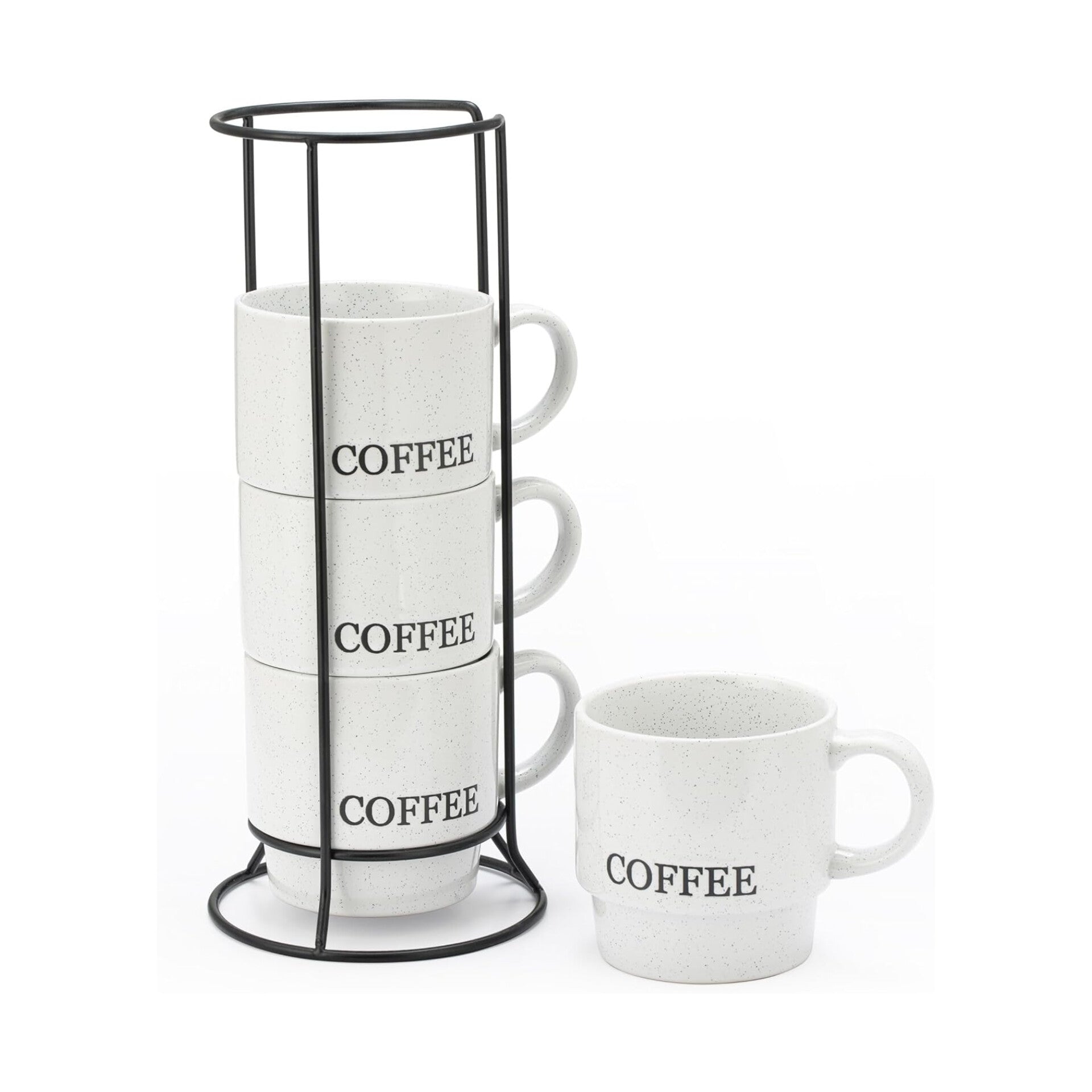 Stackable Espresso Cups Set - 4oz Coffee Cups with Stand