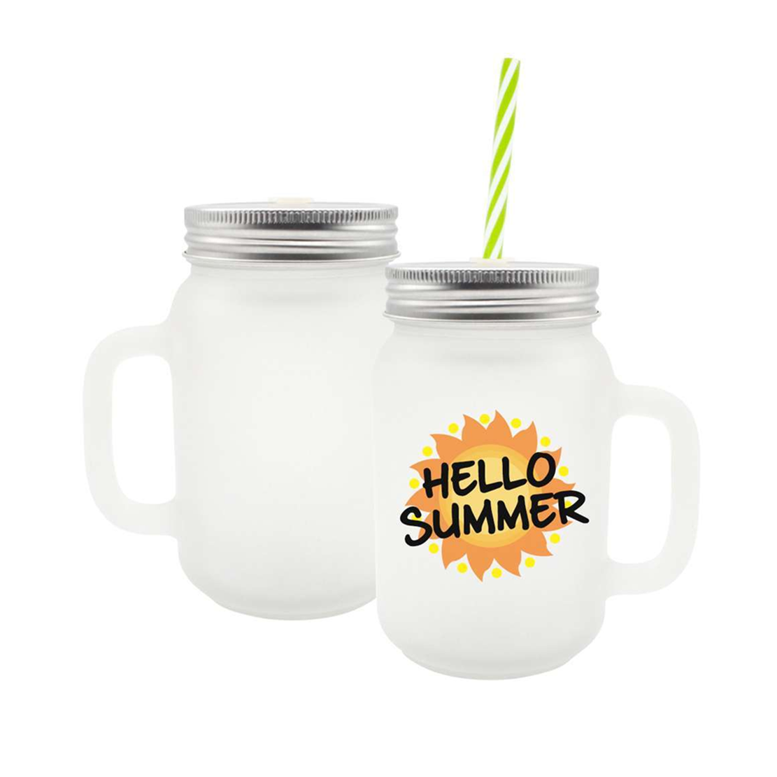 Mason Cup With Straw - 17oz Frosted Glass