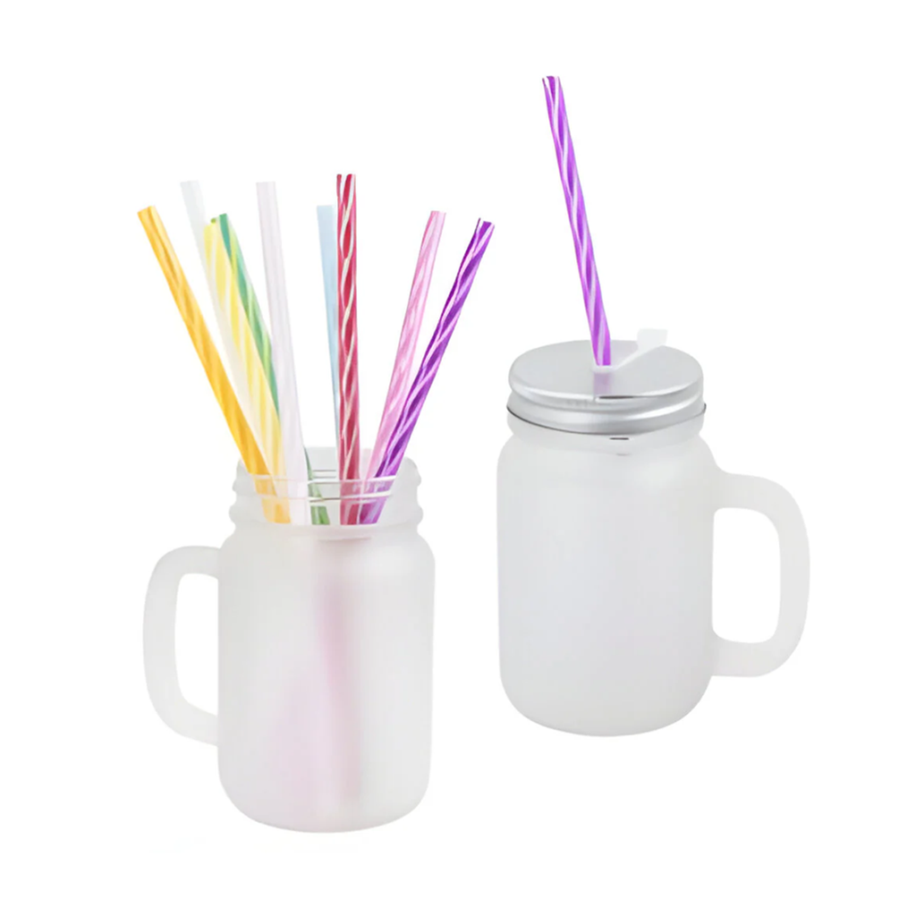 Mason Cup With Straw - 17oz Frosted Glass