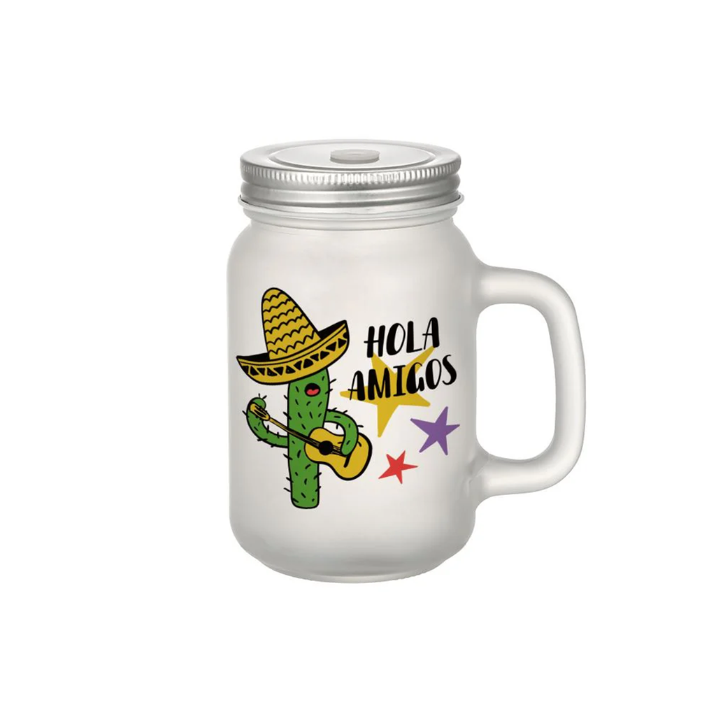 Mason Cup With Straw - 17oz Frosted Glass