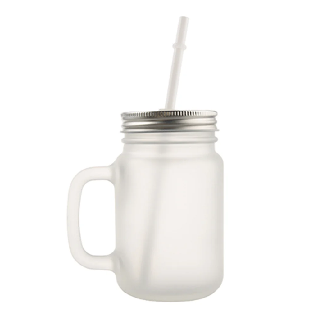 Mason Cup With Straw - 17oz Frosted Glass