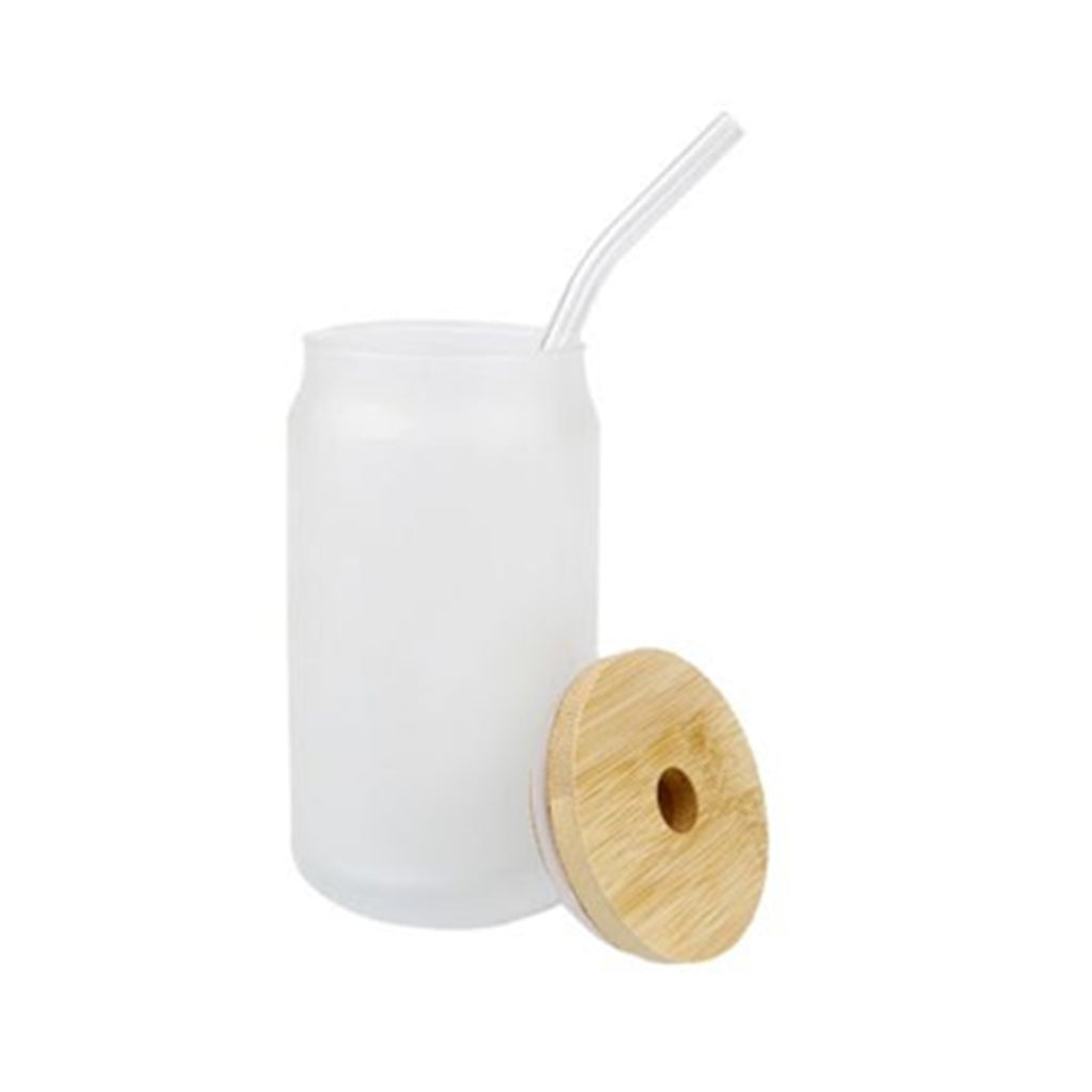 Coke Can Glass with Bamboo Lid & Glass Straw - 12oz